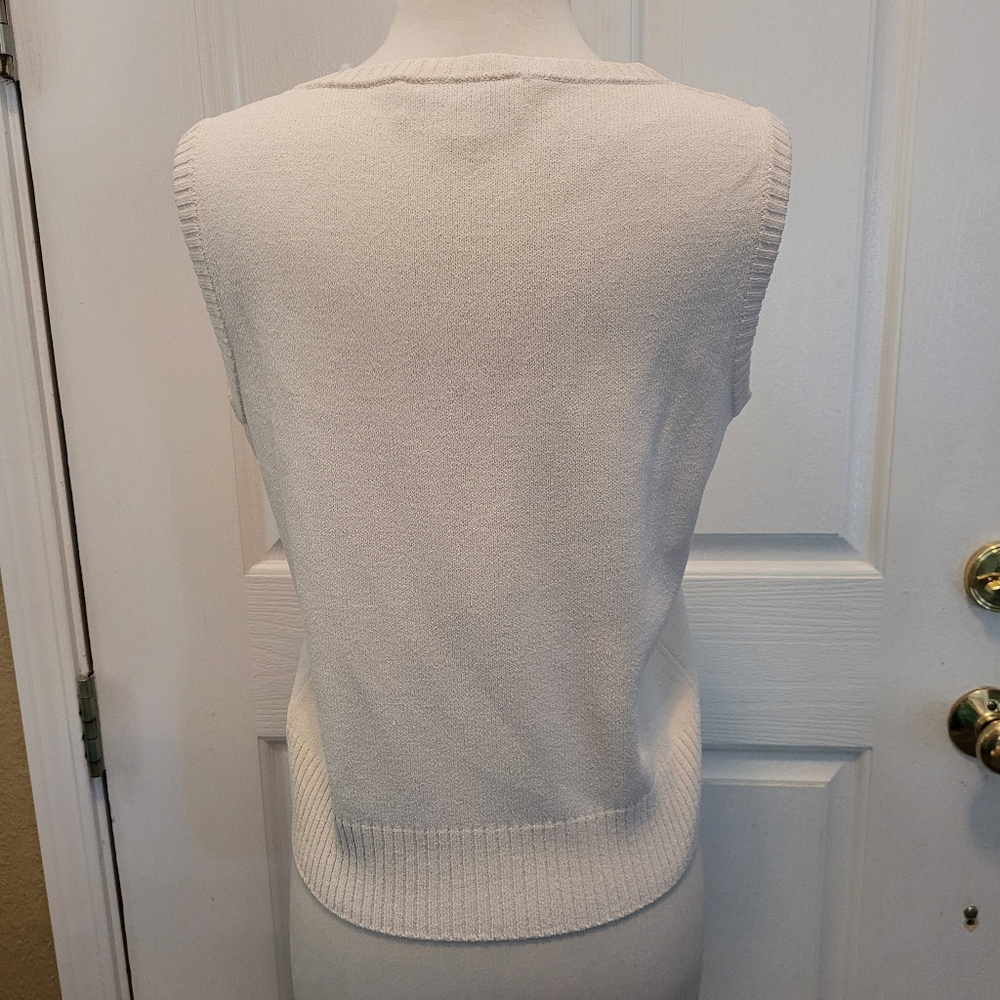 St John Knit Top Wool Blend Cream White Sleeveless Designer Couture Medium - Picture 6 of 7